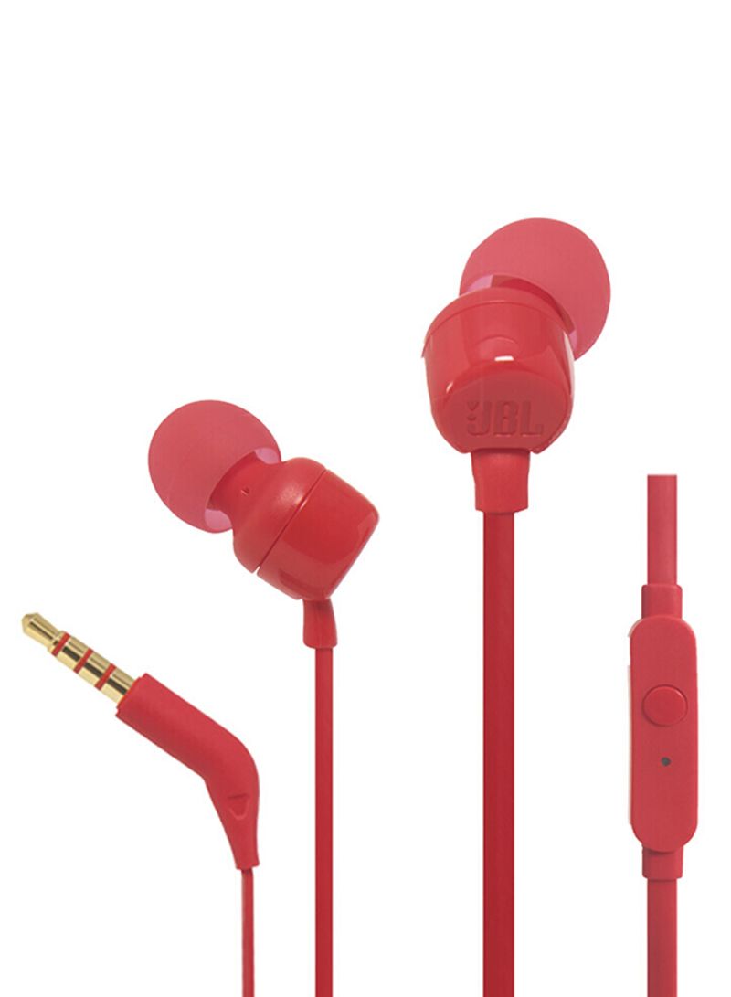 JBL T110 Wired In-Ear Earphones red